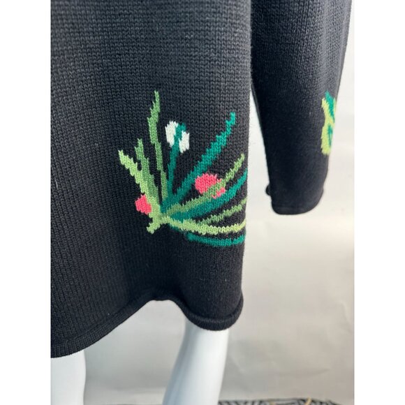Belle Isle  Poinsettia Holiday Sweater  1X Black   Cotton Blend - Picture 4 of 16